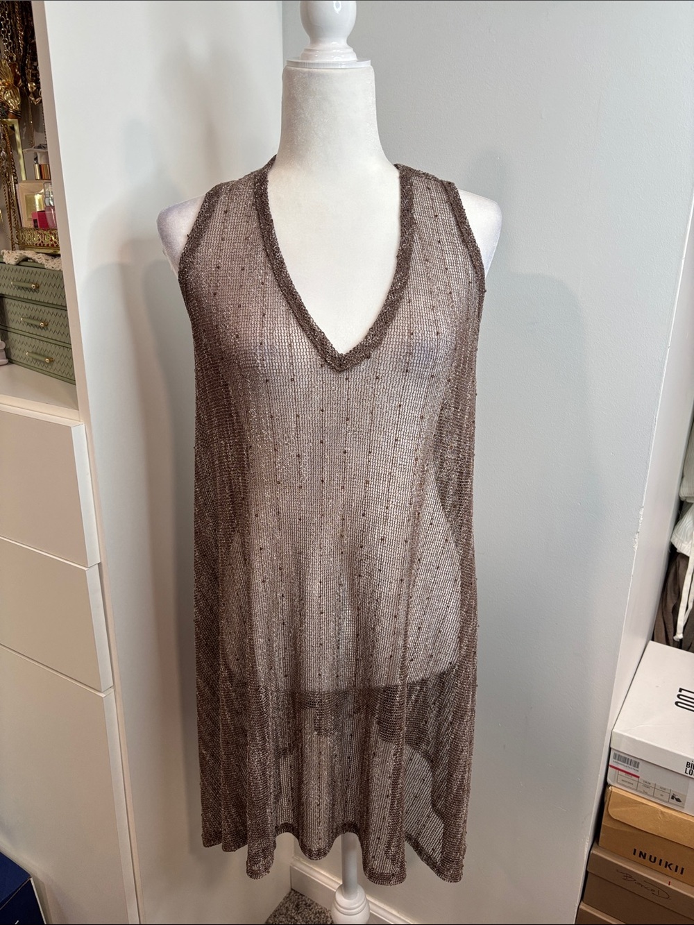 Jordan Taylor Sheer Brown V-Neck Swim Cover-Up